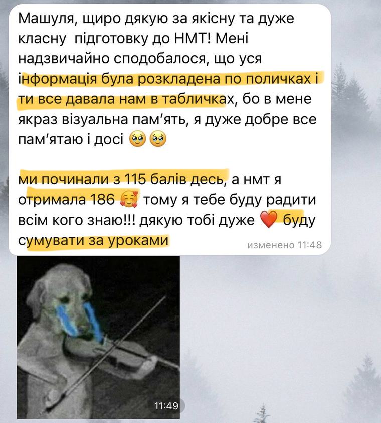 Відгук учня або батьків про підготовку до НМТ